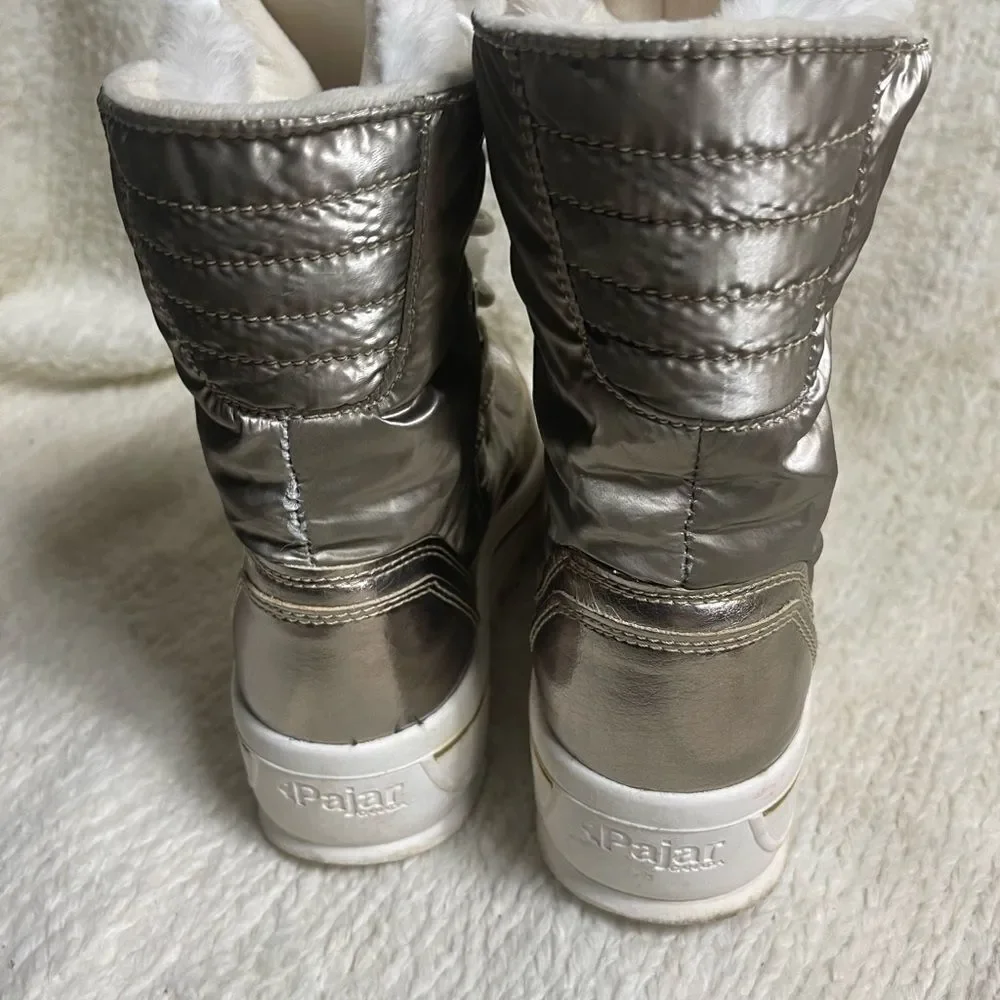 Pajar Women's. Synthetic Metallic gold lace up mid calf snow Boots SZ9.5